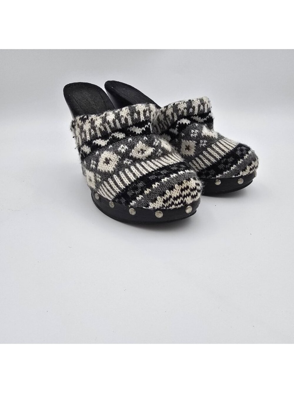Charlotte Russe Knit Clog Heeled Mules Black/White Sweater Pattern